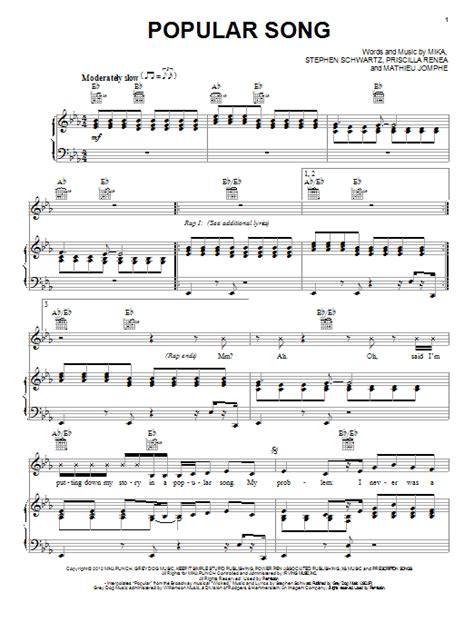 Popular Song sheet music by Mika  Piano, Vocal & Guitar ...