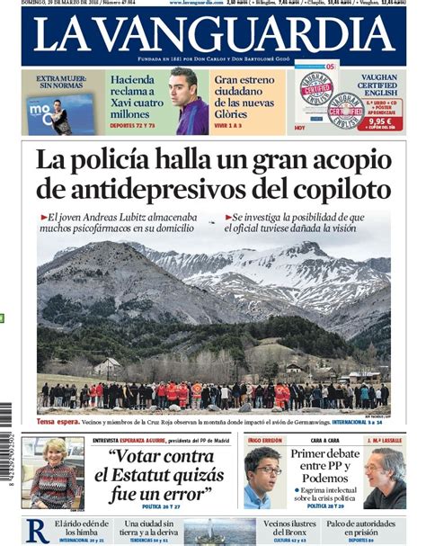 Portada de La Vanguardia del domingo 29 de marzo de 2015