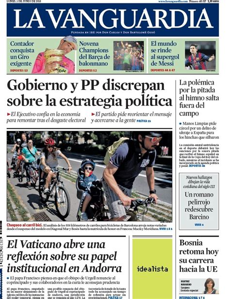 Portada de La Vanguardia del lunes 1 de junio de 2015