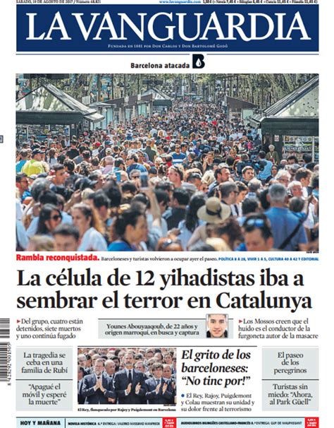 Portada de La Vanguardia del sábado 19 de agosto de 2017