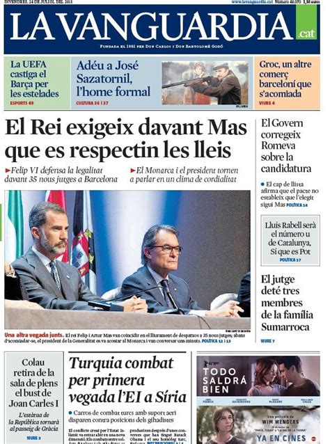 Portada de La Vanguardia en català del divendres 24 de juliol
