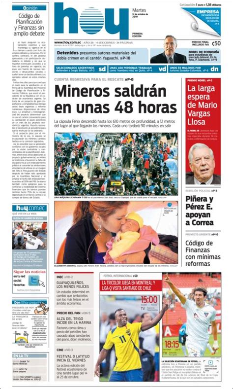 Portada del periódico Diario Hoy  Ecuador . Todos los ...