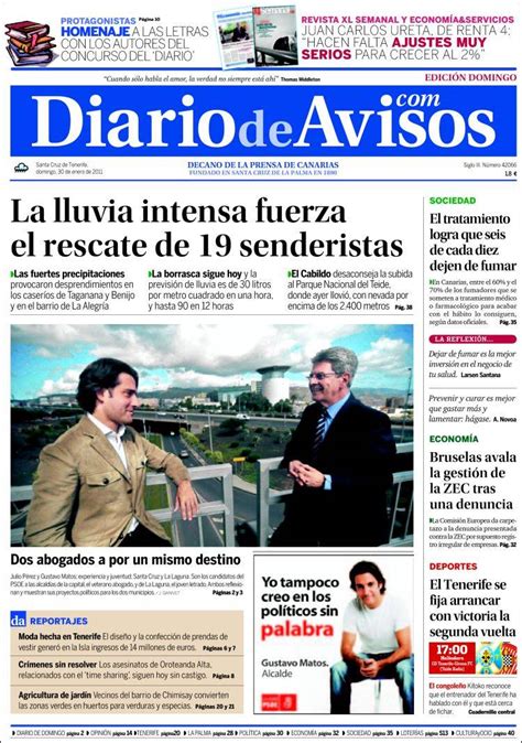 Portada del periódico Diarios de Avisos  España . Todos ...