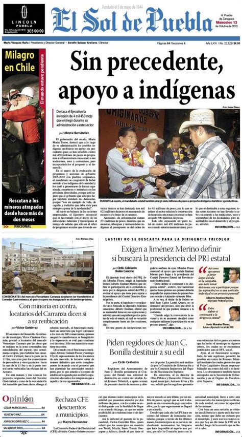 Portada del periódico El Sol de Puebla  México . Todos los ...