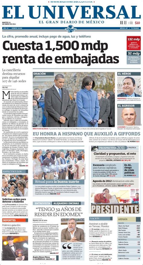 Portada del periódico El Universal  México . Todos los ...