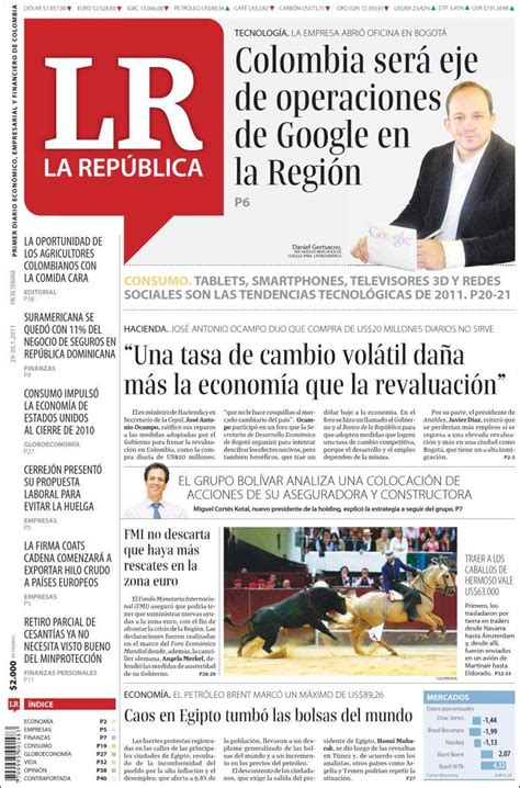 Portada del periódico La Republica  Colombia . Todos los ...