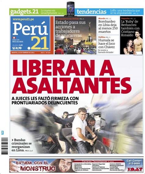 Portada del periódico Perú 21  Perú . Todos los periódicos ...
