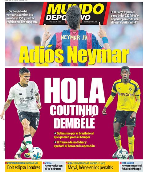 Portada Mundo Deportivo, jueves 3 de agosto de 2017