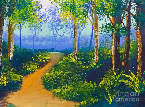 Poster Color Drawing Walk Way In Forest Drawing by Mongkol ...