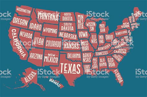 Poster Map United States Of America With State Names Stock ...