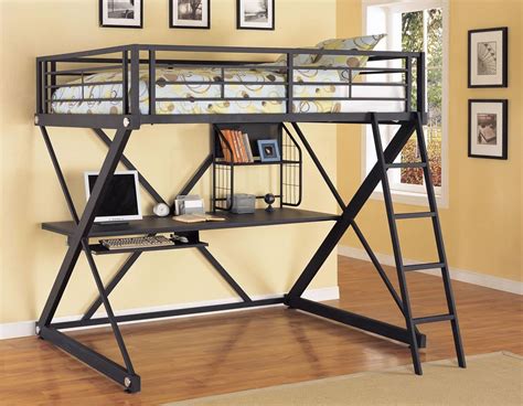 Powell Z Bedroom Full Size Metal Loft Bed with Study Desk