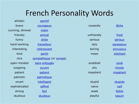PPT   French Personality Words PowerPoint Presentation ...