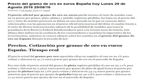 Precios cotización real gramo oro en euros España hoy ...