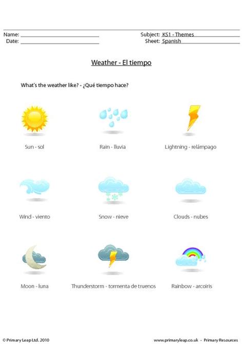 PrimaryLeap.co.uk   Spanish weather Worksheet | Weather/El ...