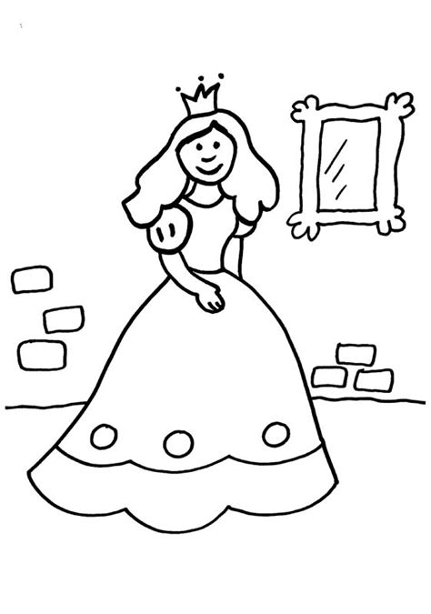 Princesa delante del espejo: dibujo para colorear e imprimir