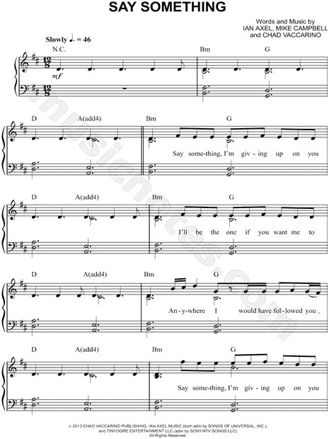 Print and download sheet music for Say Something by A ...