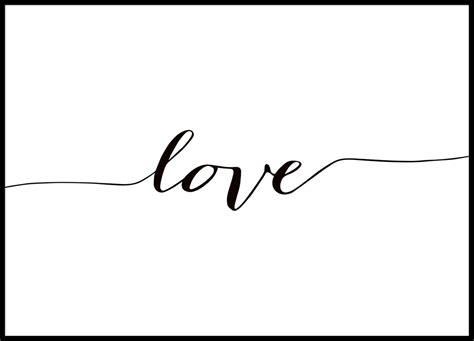 Print with text Love in cursive, black and white poster