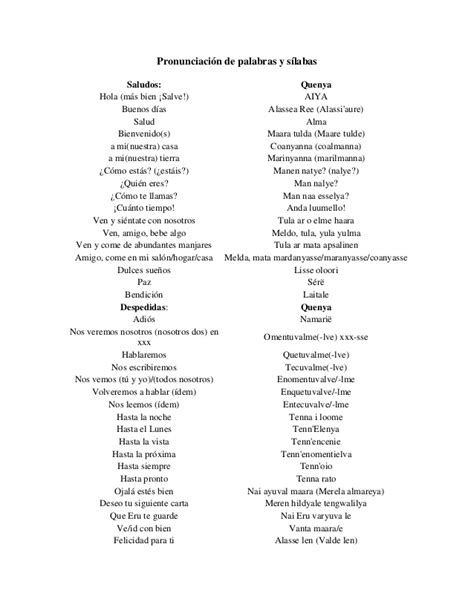 Pronunciación de palabras y sílabas en elfico