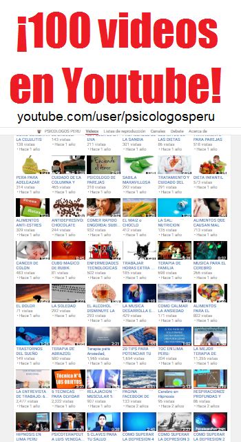 PSICOLOGOS PERU: ¡100 VIDEOS PUBLICADOS EN YOUTUBE!