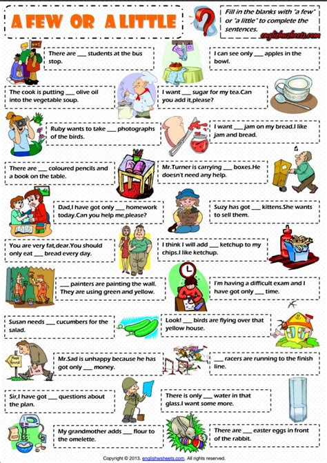 Quantifiers A Few and A Little ESL Exercises Worksheet ...