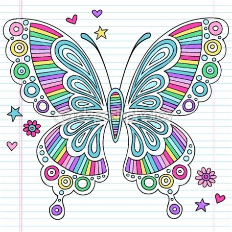 Rainbow Butterfly Notebook Doodles Vector Illustration by ...