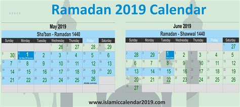 Ramadan Calendar 2019 [ Eid Ul Fitr] | Islamic Calendar 2019