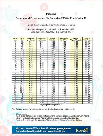 Ramadankalender 2016 für Frankfurt am Main | kandil.de