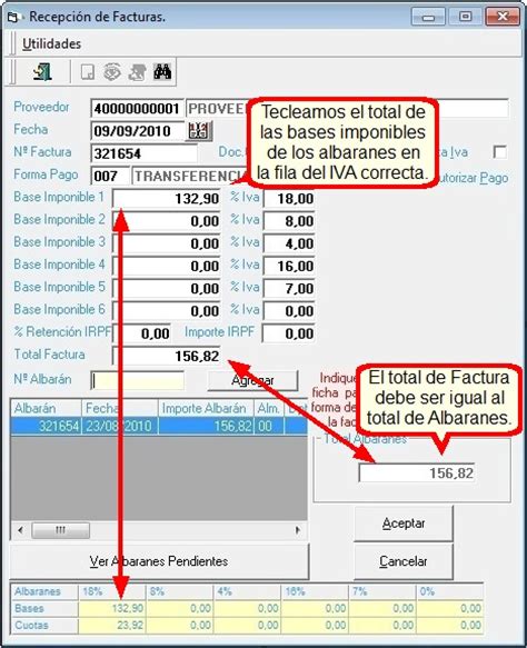 Recepción de Facturas de Albaranes