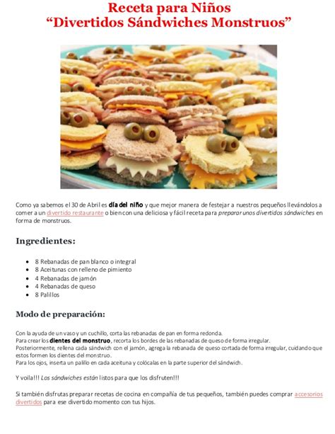 Receta para Niños  Divertidos Sándwiches Monstruos