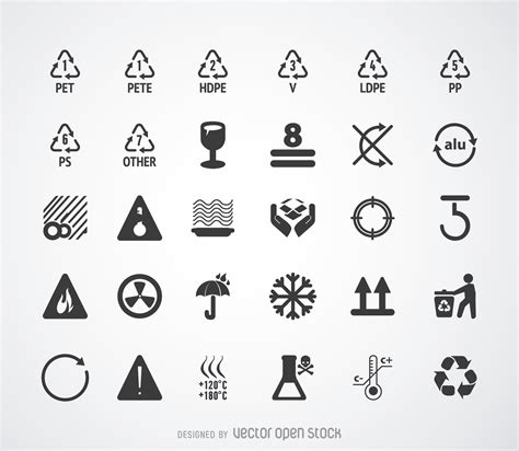 Reciclaje de símbolos y pictogramas fijados   Descargar vector