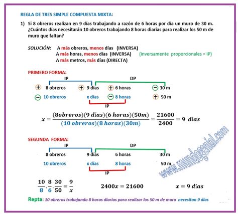 REGLA DE TRES SIMPLE COMPUESTA MIXTA: Si 8 obreros ...