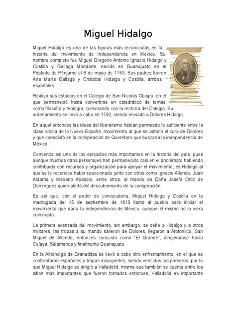 Relato Historico de Miguel Hidalgo
