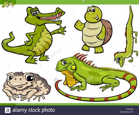 reptiles and amphibians cartoon set Stock Photo, Royalty ...