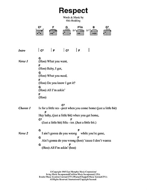 Respect sheet music by Aretha Franklin  Lyrics & Chords ...