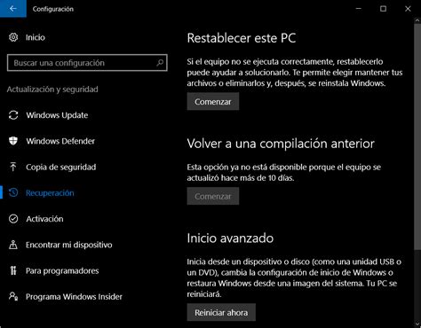 Restablece Windows 10 a la configuración de fábrica en ...
