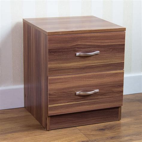 Riano Bedside Cabinet Walnut 2 Drawer Metal Handles ...
