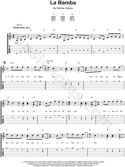 Ritchie Valens  La Bamba  Guitar Tab in C Major   Download ...