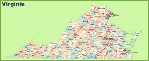 Road map of Virginia with cities﻿