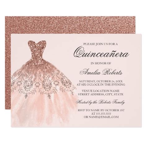 Rose Gold Sparkle Dress Quinceanera Invitation | Zazzle.com