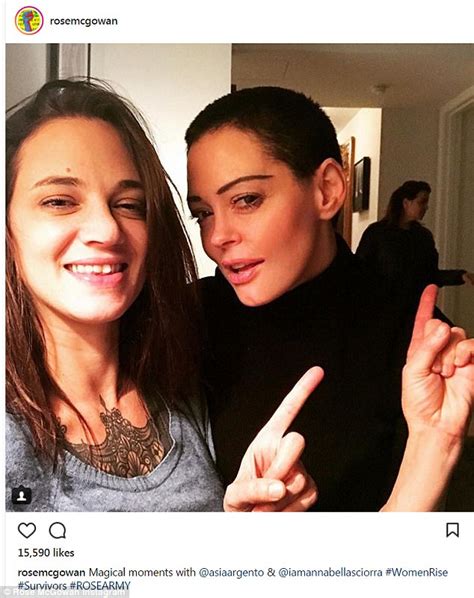 Rose McGowan poses with Asia Argento and Annabella Sciorra ...