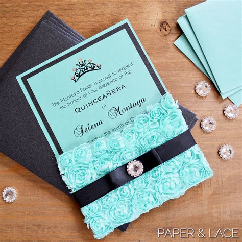 Rosette Quince Invitation Turquoise Lace Pocket Invitation