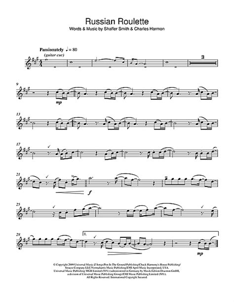 Russian Roulette sheet music by Rihanna  Flute – 102501
