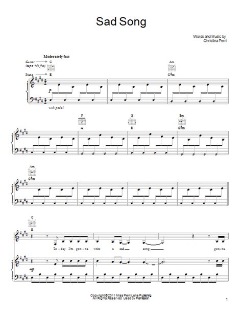 Sad Song Sheet Music | Christina Perri | Piano, Vocal ...
