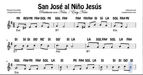 San José al Niño Jesús Partitura fácil co notas para ...
