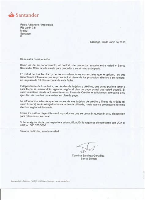 Santander Banefe   Envio De Aviso De Termino De Contrato ...