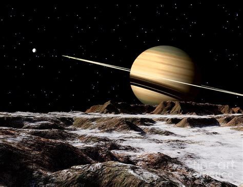 Saturn Seen From The Surface Digital Art by Ron Miller