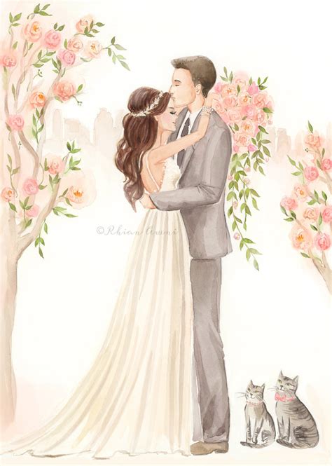 Save the Date Illustration   Wedding Portrait, Bride Groom ...