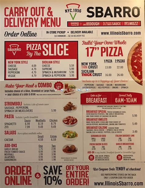 Sbarro Pizza Menu Chicago  Scanned Menu With Prices