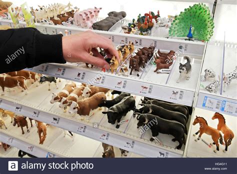 Schleich animals toys, plastic figurines in a display ...
