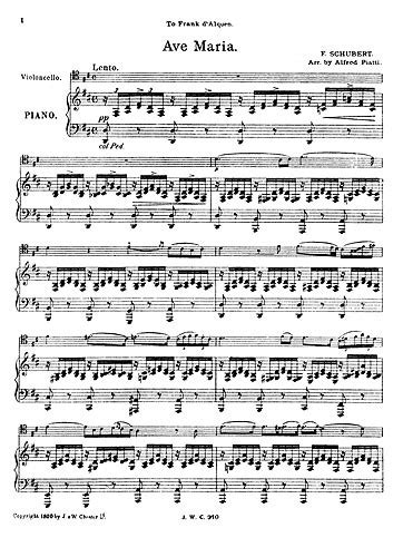 Schubert Ave Maria From Three Melodies Cello/Piano  Arr ...